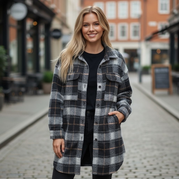 Saltwater LUXE Black and Gray Plaid Utility Jacket - Picture 1 of 5